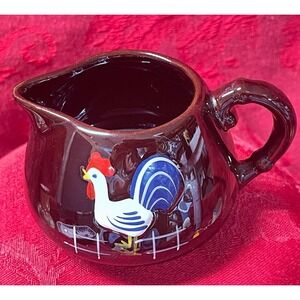 Japanese Red-ware Lusterware Mini Jug Creamer Hand Painted Rooster Made in Japan